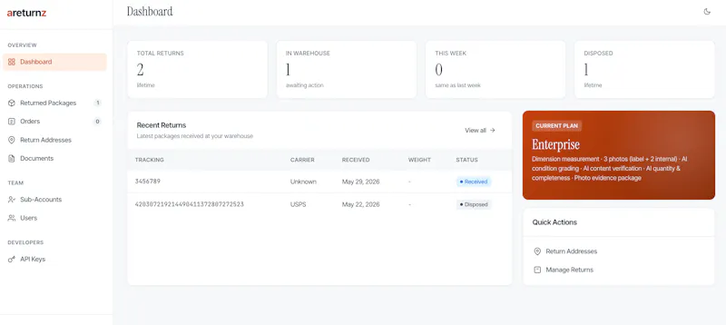 Returns infrastructure for operators screenshot 1