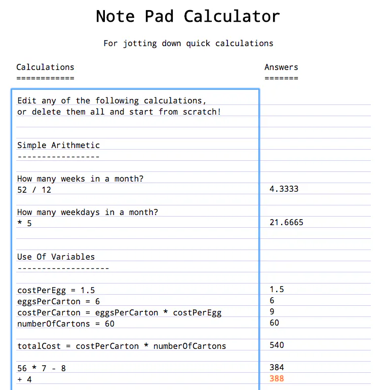 Note Pad Calculator