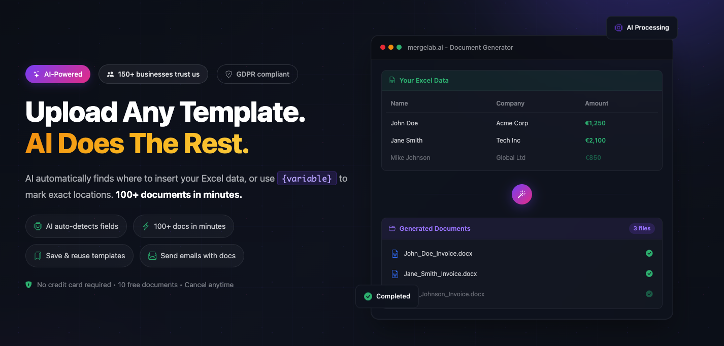 MergeLab.ai - Main product screenshot demonstrating key features and user interface