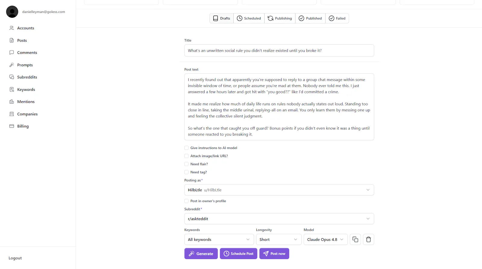 Pigbam — Reddit Marketing Automatization screenshot 2