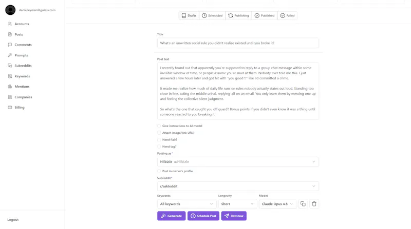 Pigbam — Reddit Marketing Automatization screenshot 2