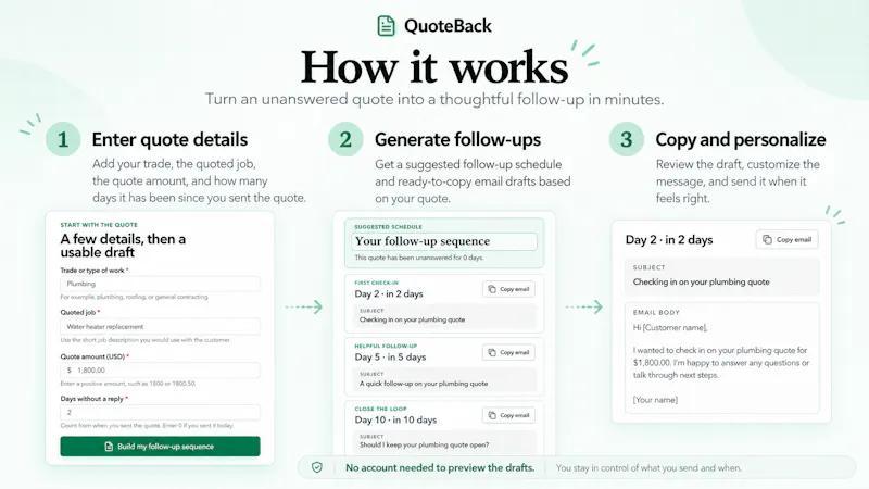 QuoteBack Follow-Up Generator screenshot 3