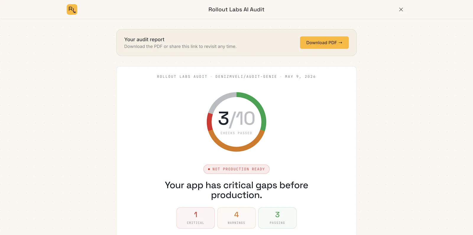 Rollout Labs Audit screenshot 3