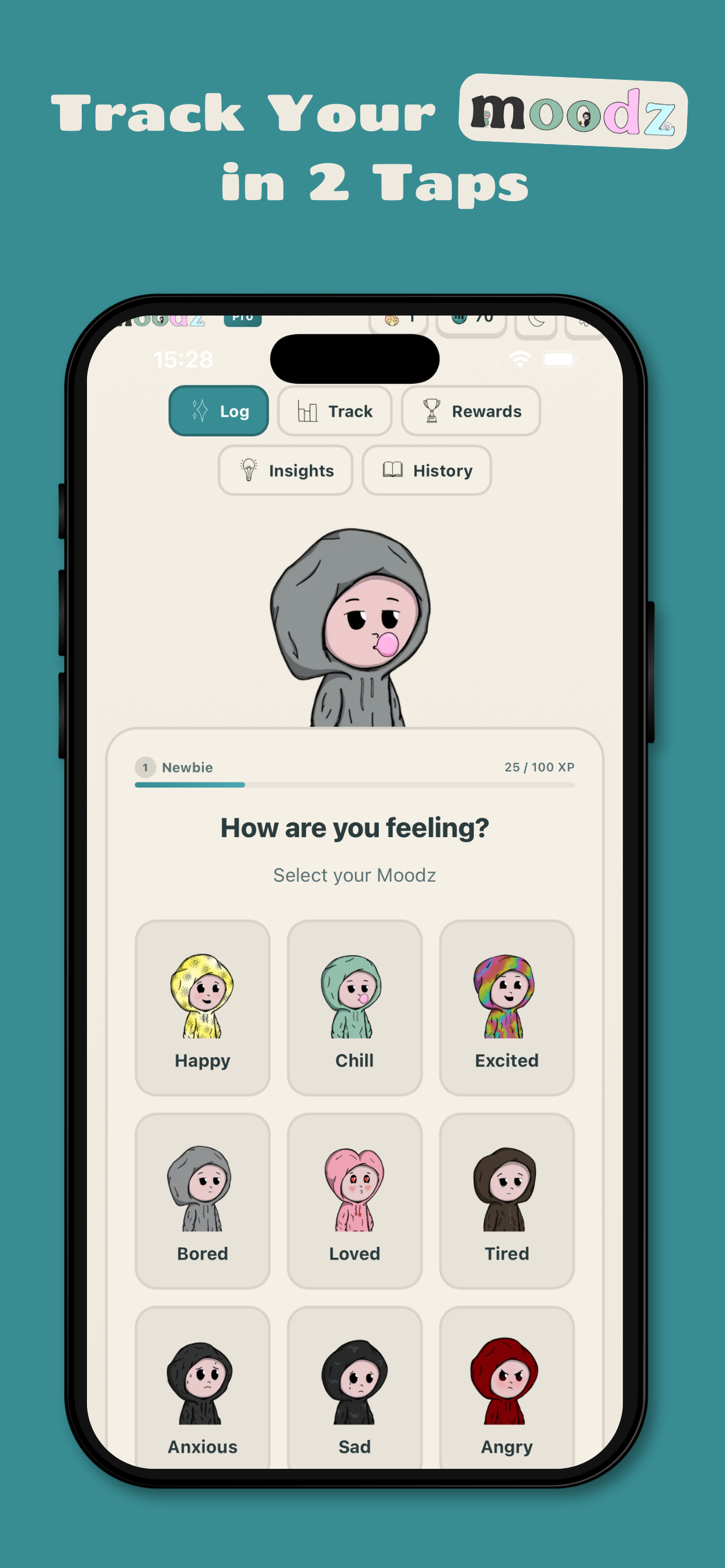 Moodz — Feel It. Track It. Own It. - Main product screenshot demonstrating key features and user interface