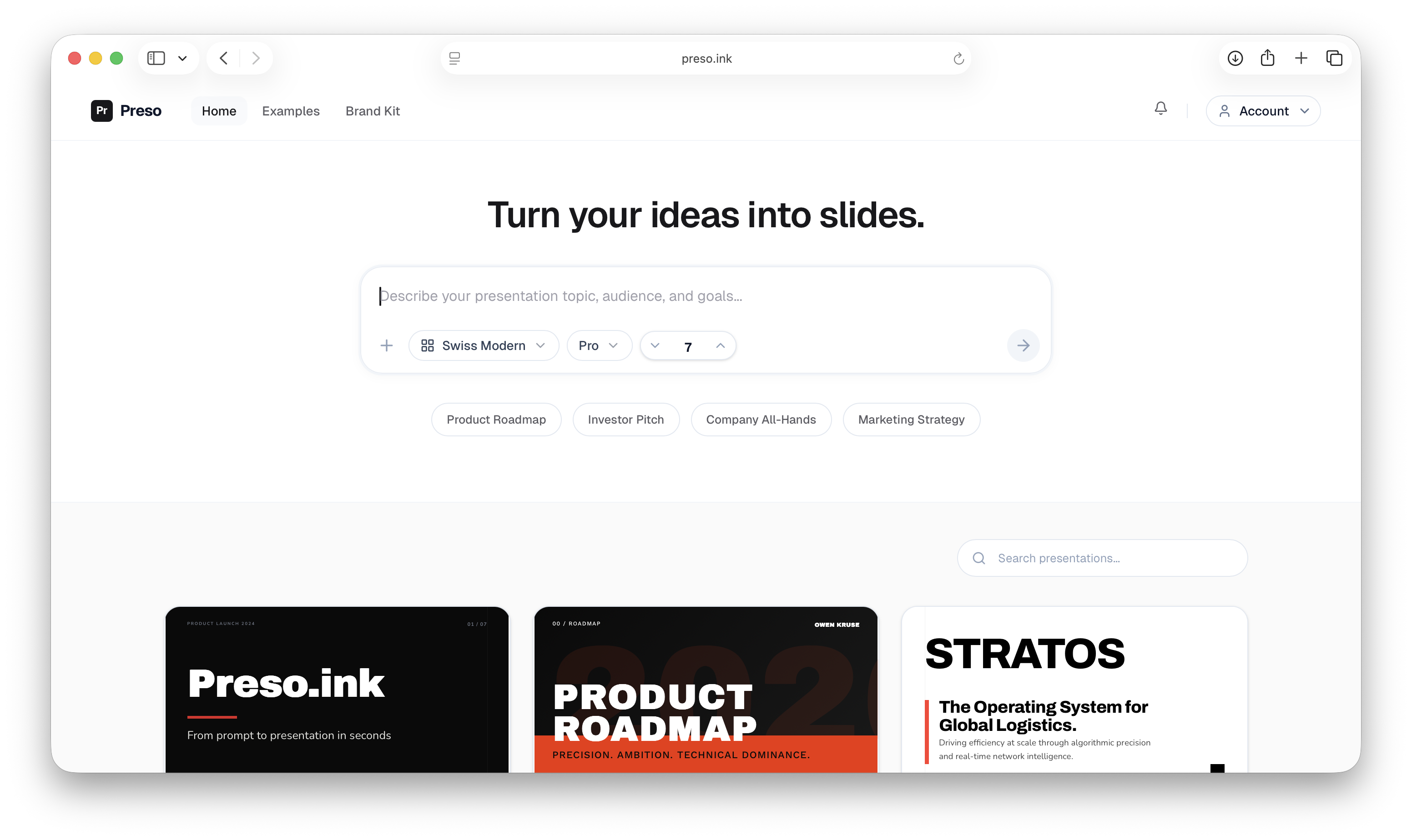 Preso.ink - Main product screenshot demonstrating key features and user interface
