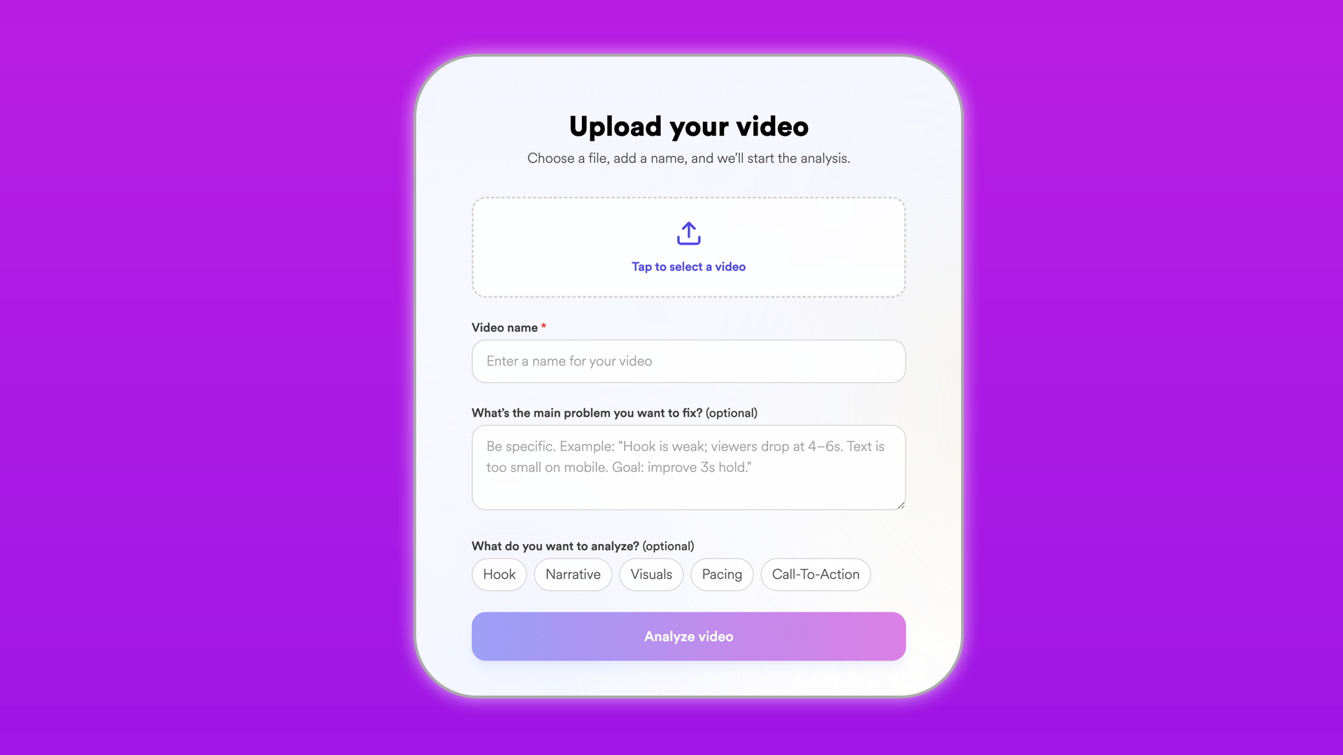 Média creaficco.com - Analyse vidéo AI - Téléchargez une vidéo → Obtenez des recommandations AI → Groous plus rapidement. 1