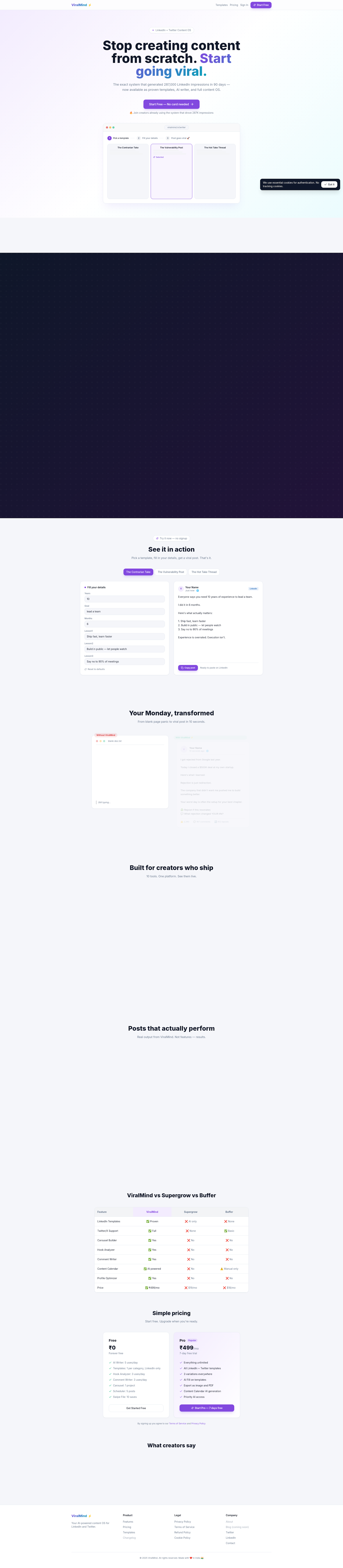 ViralMind-LinkedIn + Twitter Content OS - Main product screenshot demonstrating key features and user interface