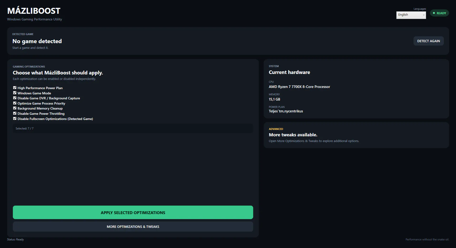 MázliBoost™  Windows Gaming Optimization gallery image