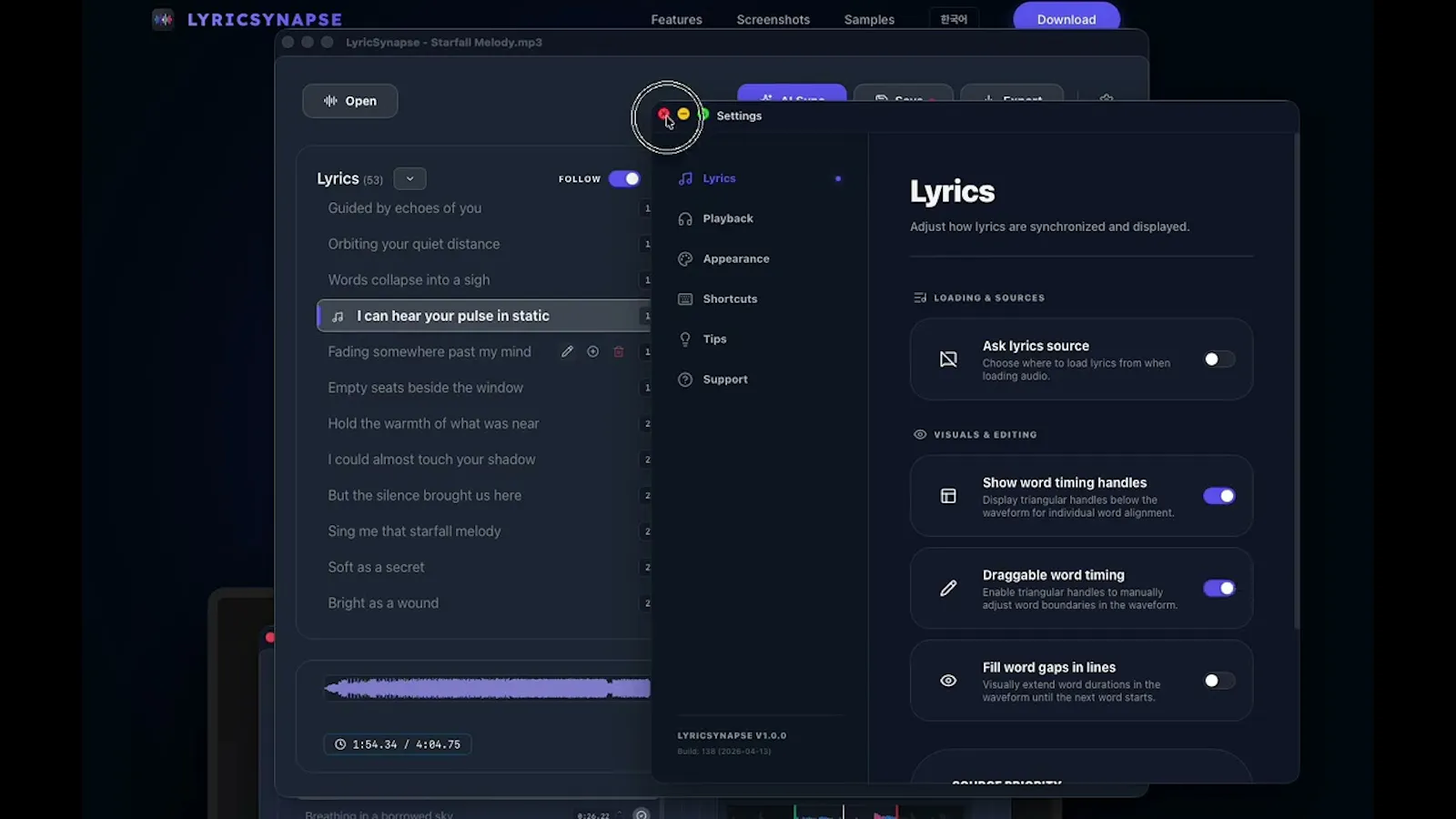 LyricSynapse screenshot 1 (video preview)