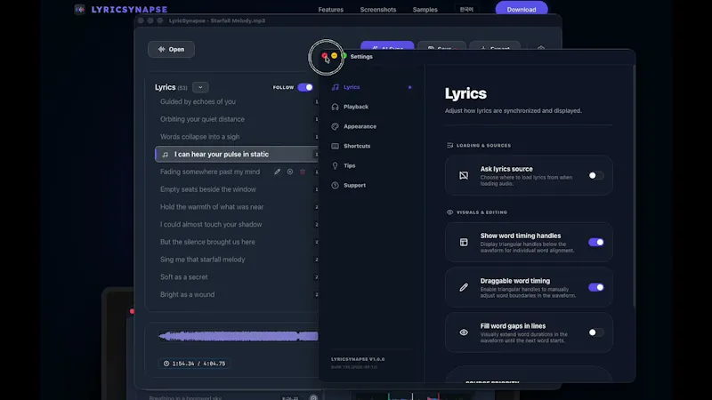 LyricSynapse screenshot 1 (video preview)
