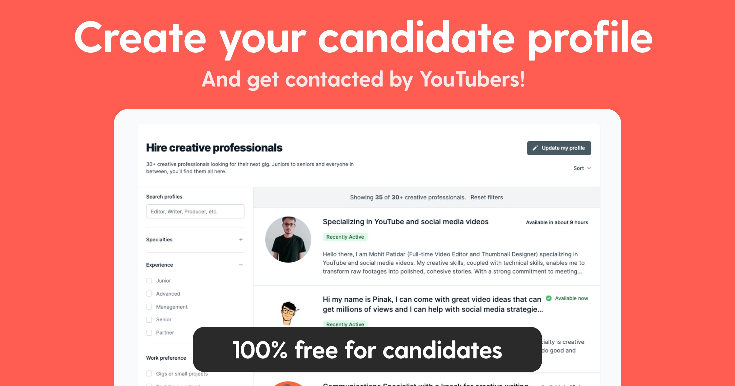 Mídia 4 de Carreiras do YouTube - O quadro de empregos para YouTubers e profissionais criativos