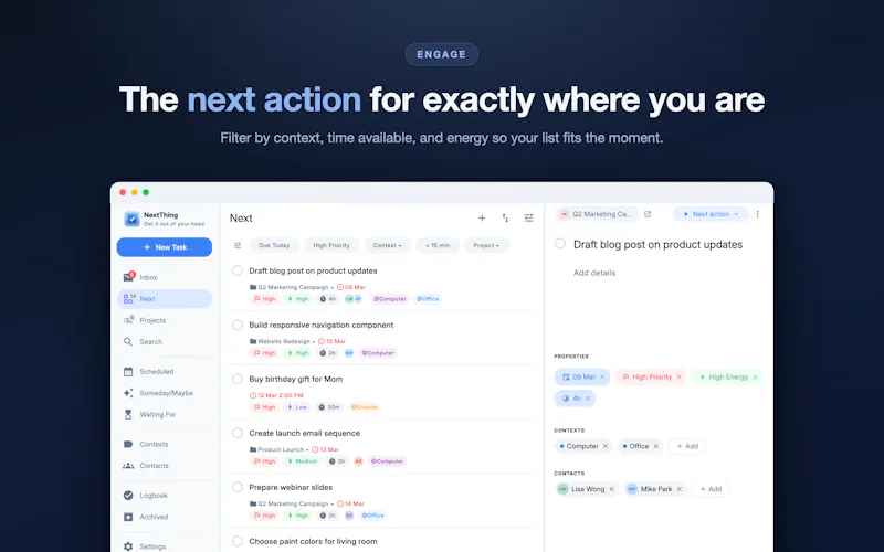 NextThing for Getting Things Done screenshot 3