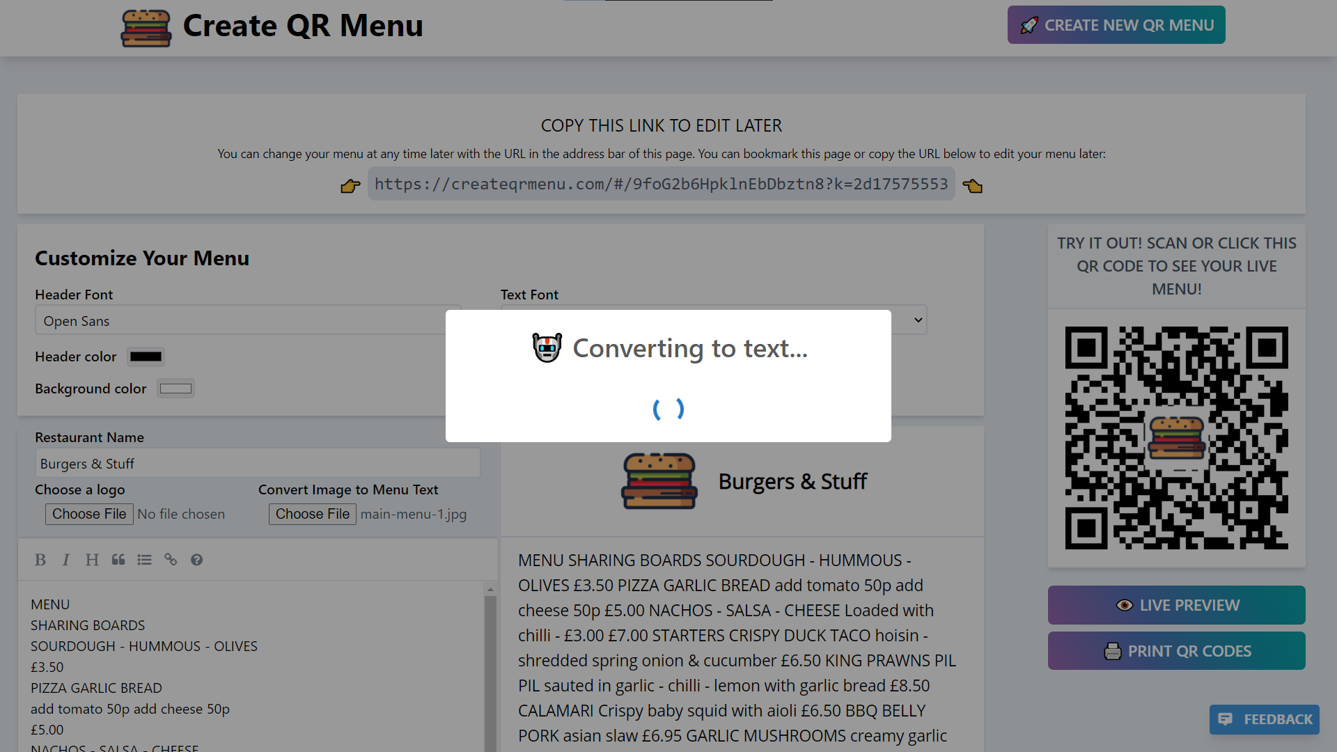 Create QR Menu gallery image