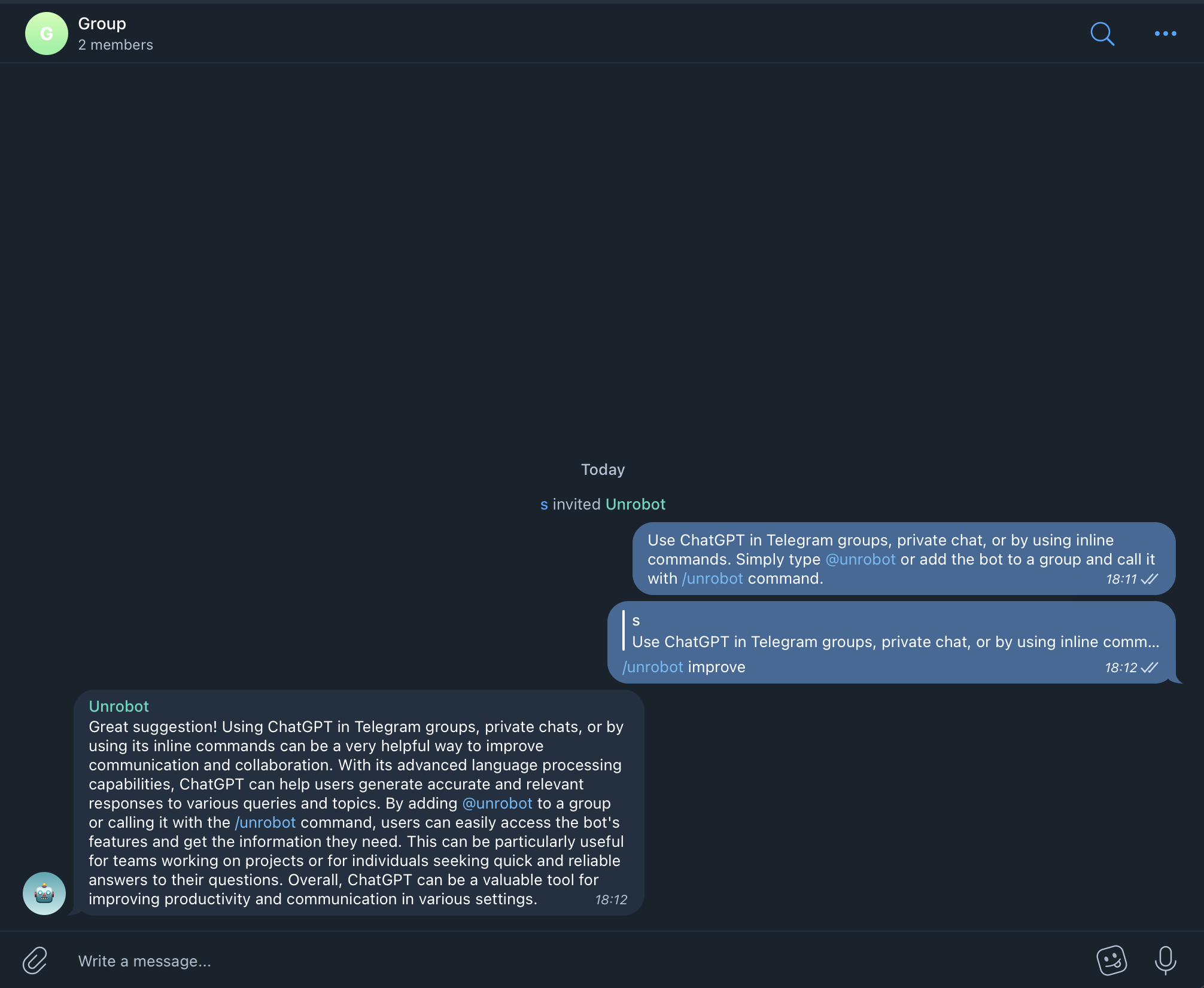 Media Unrobot - Chatgpt untuk kumpulan/ sembang telegram, bayar w/ $ tan 1