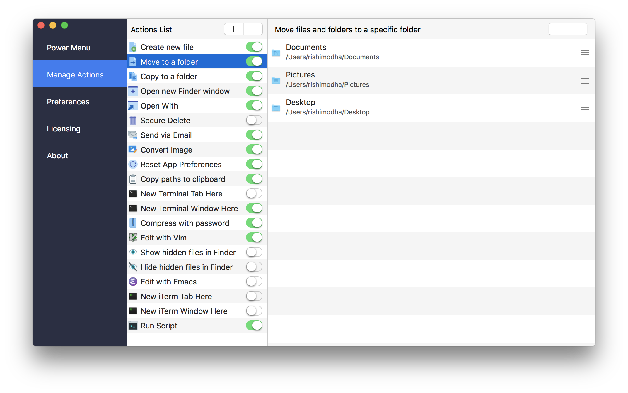 review power menu for finder