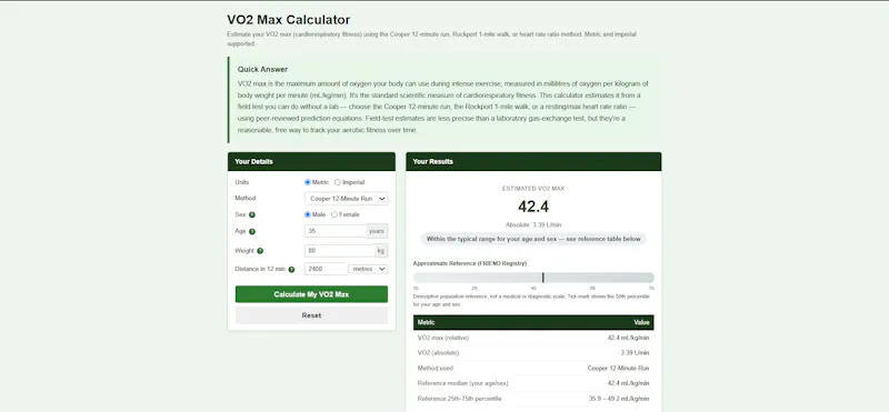 VO2 Max Calculator by MegaCalcOnline screenshot 1