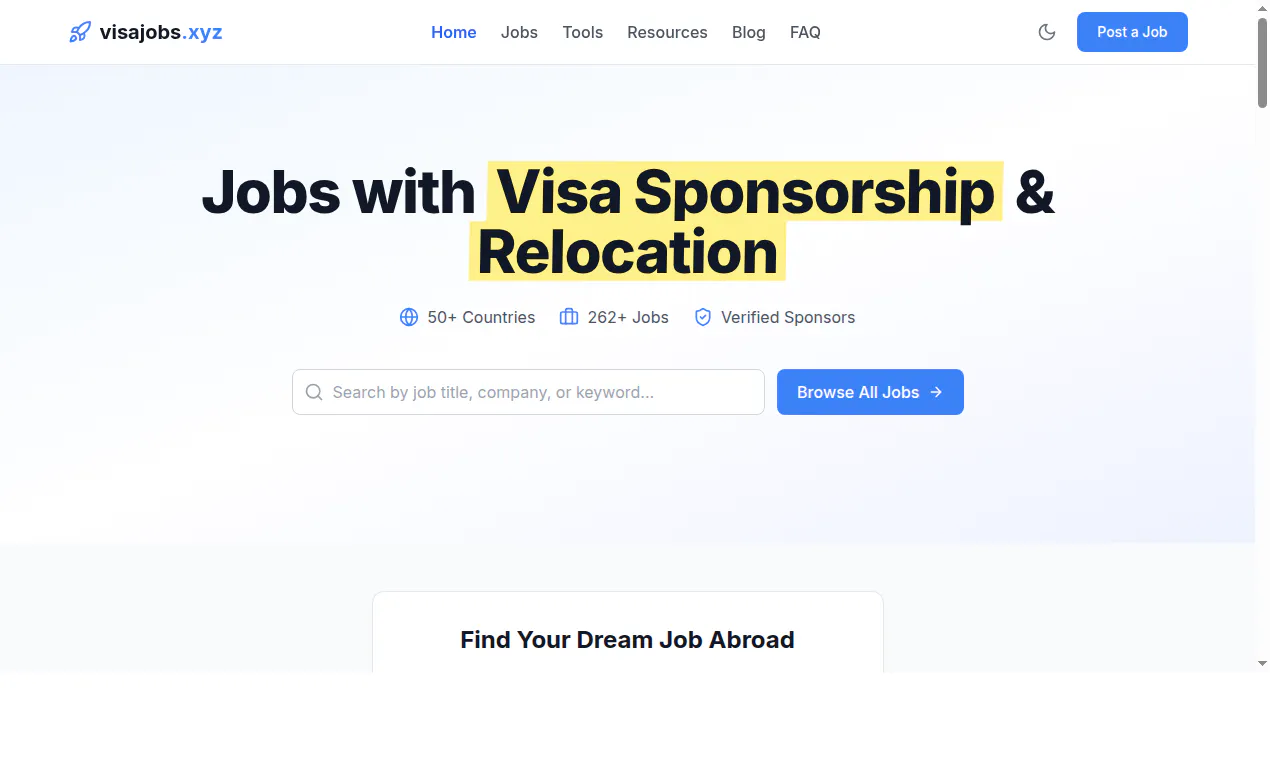 VisaJobs - Visa-Sponsored Tech Jobs のプロダクトバナー