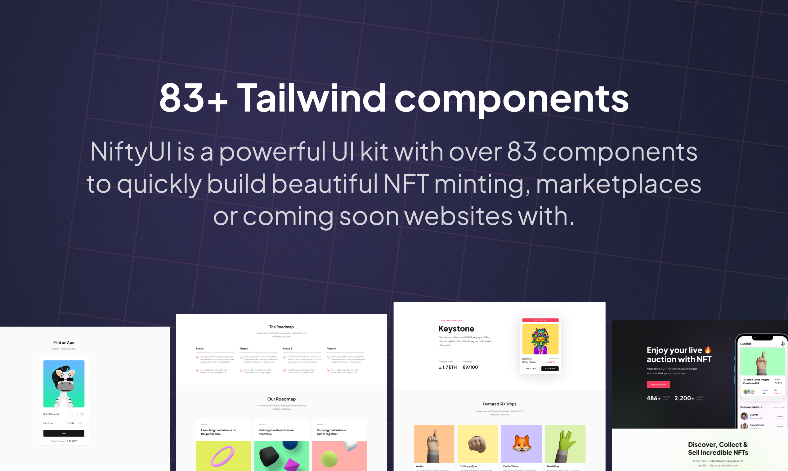 멋진 UI - Tailwind CSS 용 NFT 민트 및 마켓 플레이스 UI 키트 미디어 2