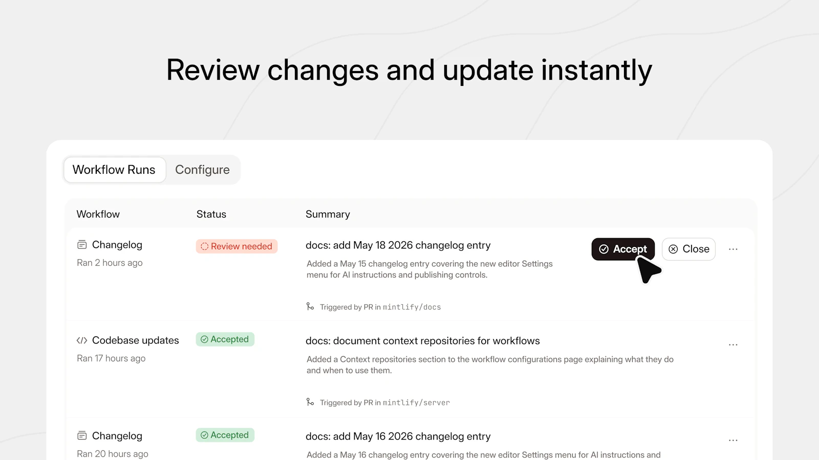 Mintlify Workflows screenshot 4