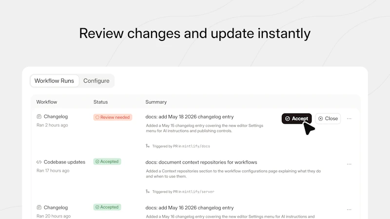 Mintlify Workflows screenshot 4