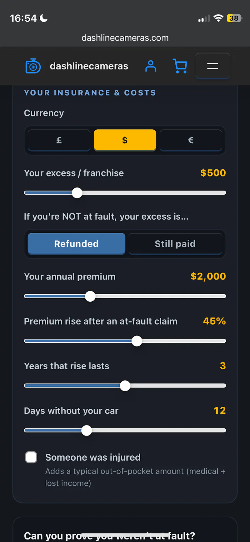 Car accident cost calculator screenshot 2