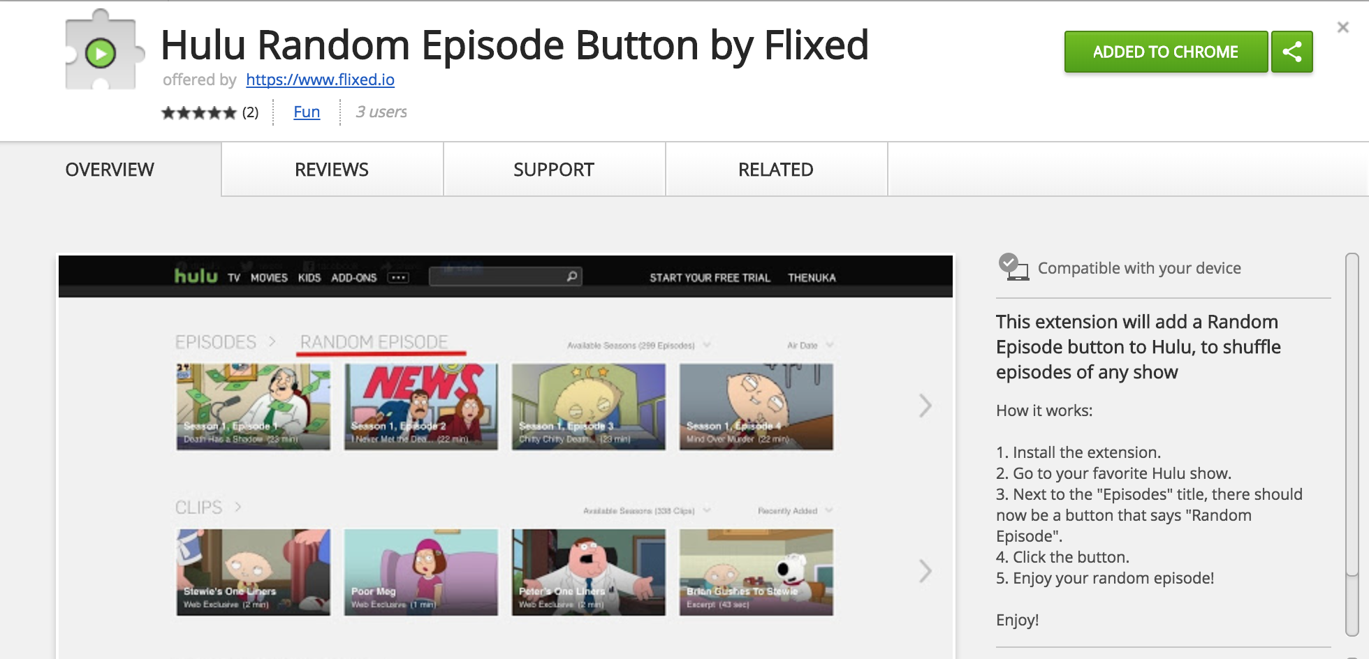 'Random Episode' Button for Hulu by Flixed gallery image