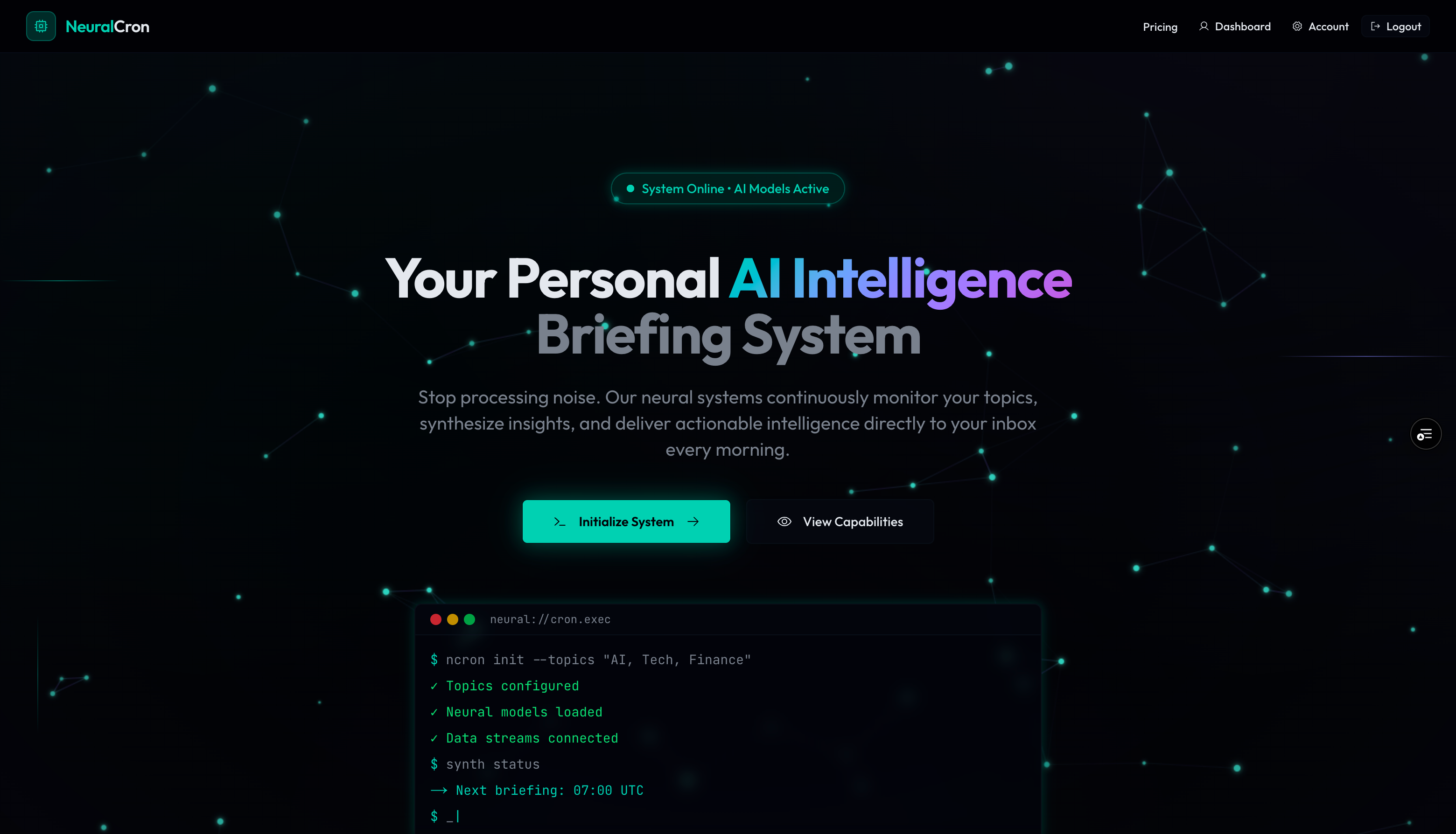 NeuralCron - Main product screenshot demonstrating key features and user interface