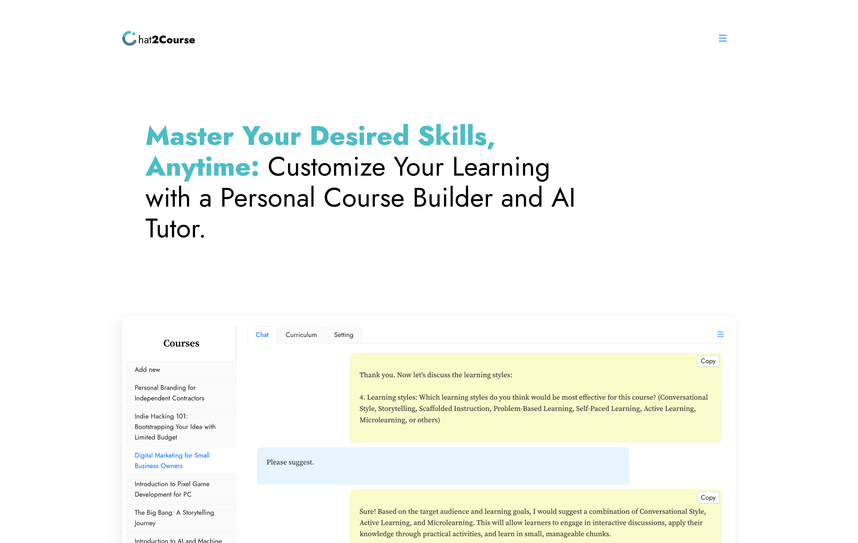 startuptile Chat2Course-Create Custom Courses with AI-Powered Personalization