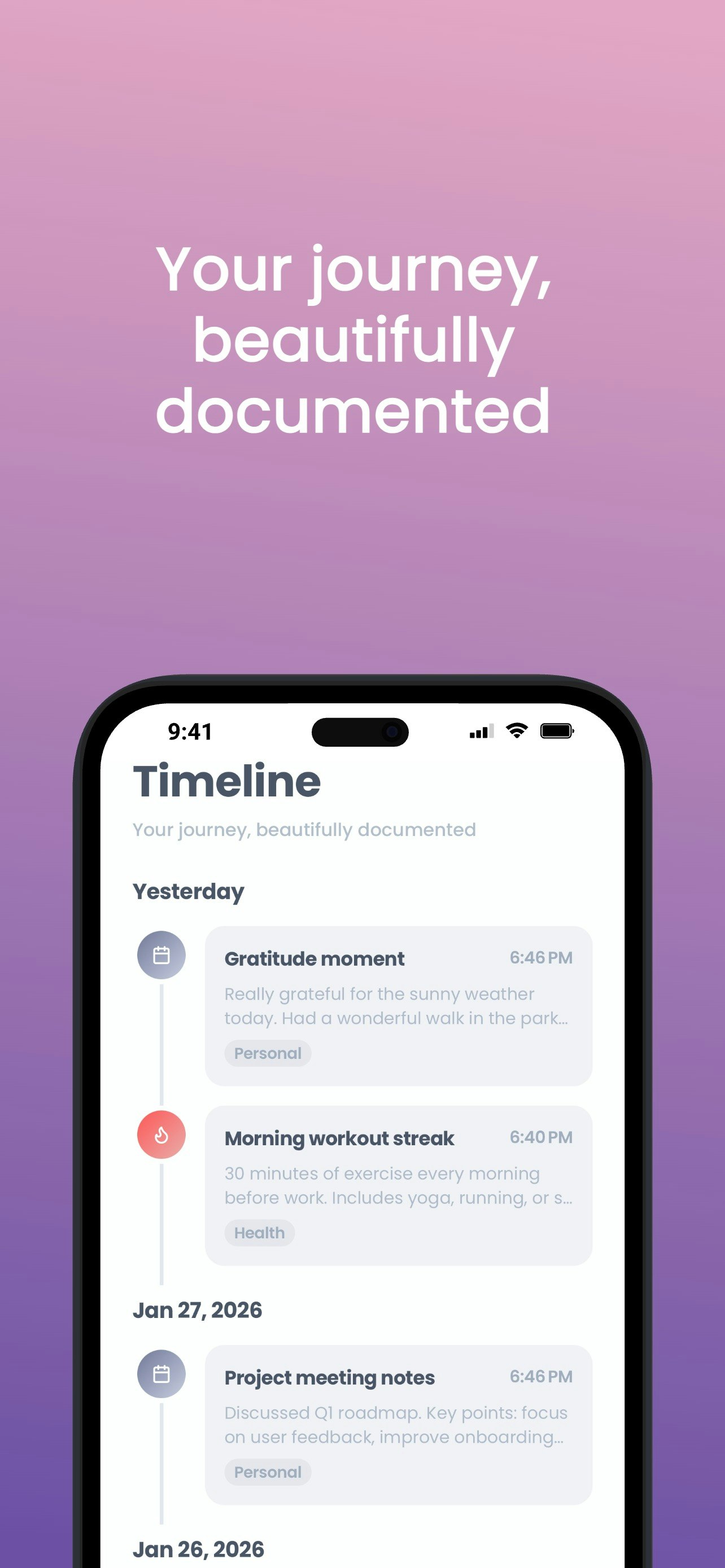 TinyMilestone - Life Journal - Screenshot 2 showing product features and functionality