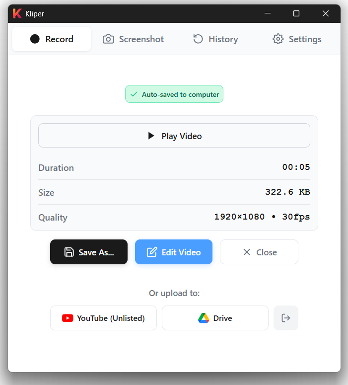 Kliper - Privacy-first screen recorder - Screenshot 3 showing product features and functionality