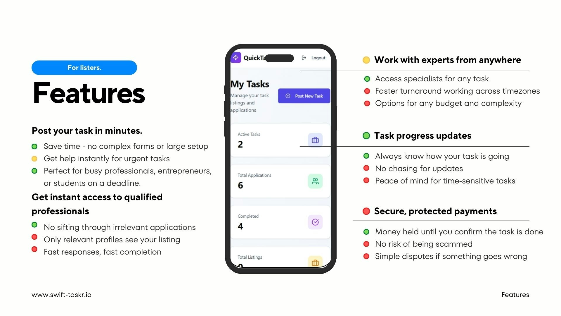 SwiftTaskr - Screenshot 2 showing product features and functionality