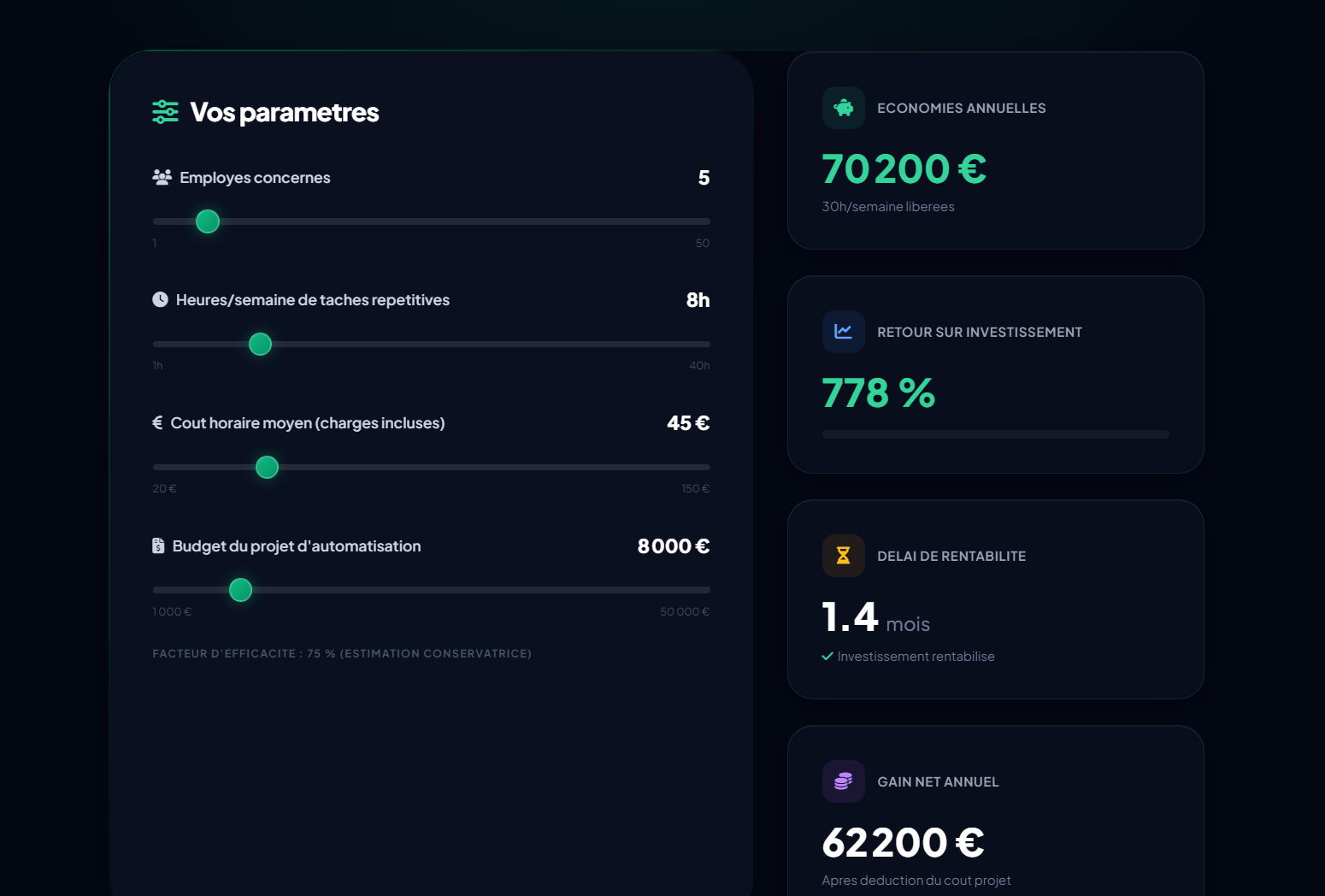 Calculateur ROI Automatisation - Screenshot 2 showing product features and functionality