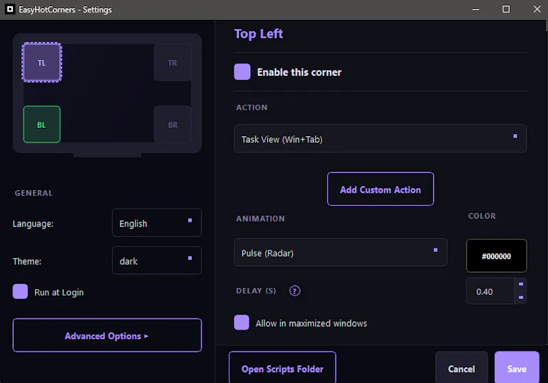 EasyHotCorners screenshot 1