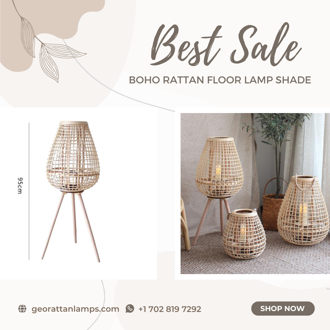 Sombra de lámpara de boho rattan