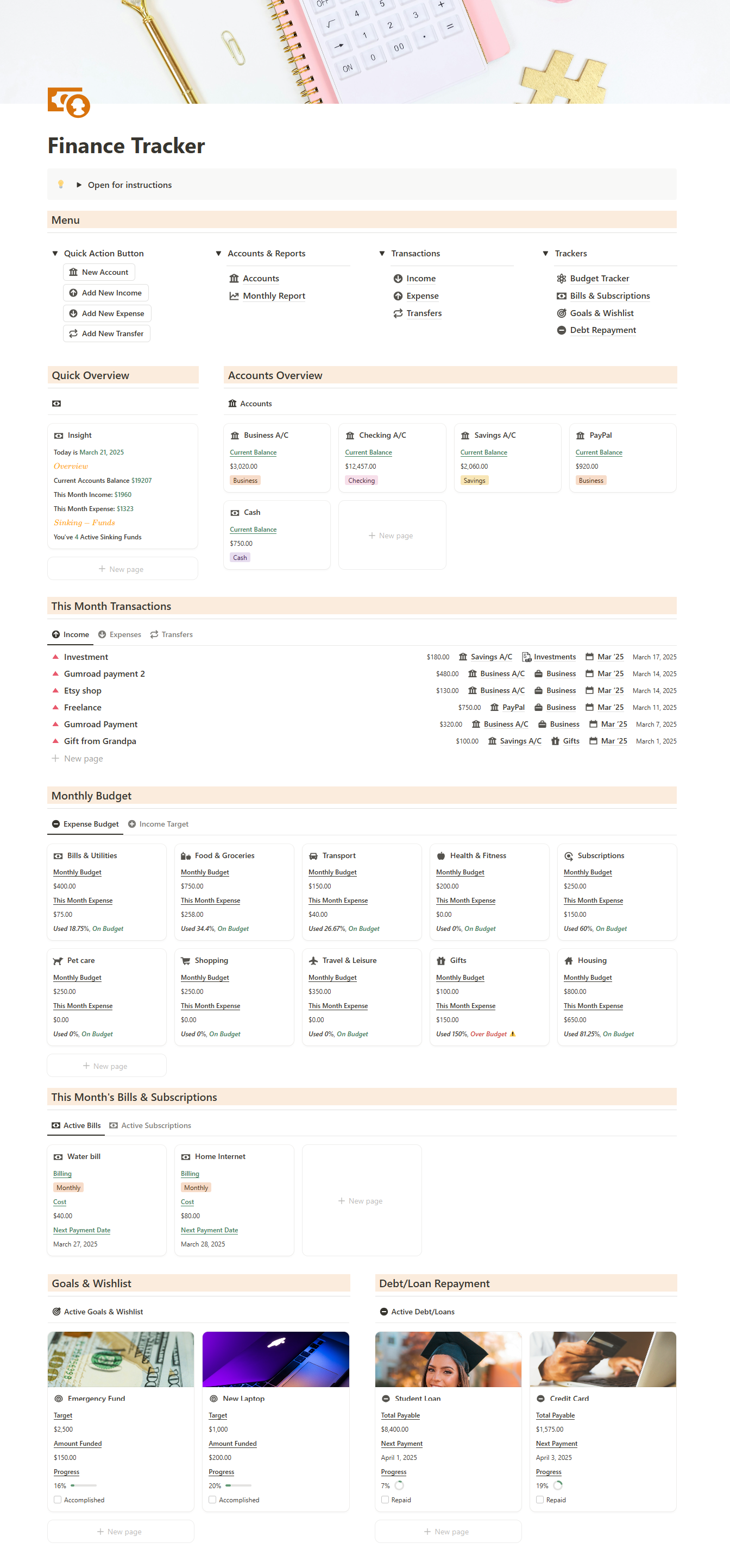 Finance Tracker Notion Template gallery image