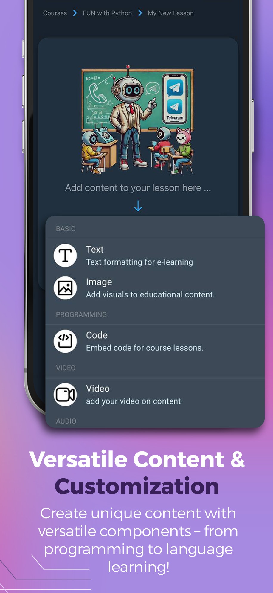 coob.app - Erstellen und starten Sie voll ausgestattete Online-Kurse im Telegramm Medien 3