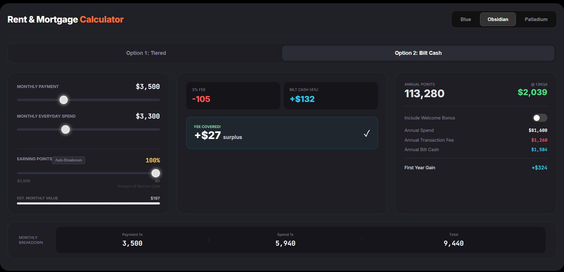 Bilt 2.0 rewards calculator gallery image