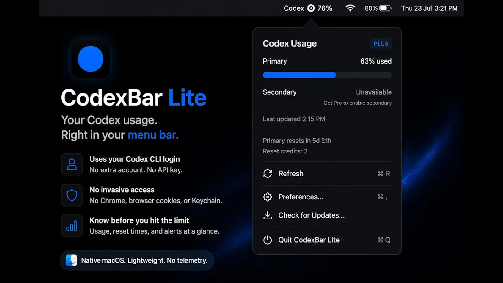 CodexBar Lite screenshot 1 (video preview)