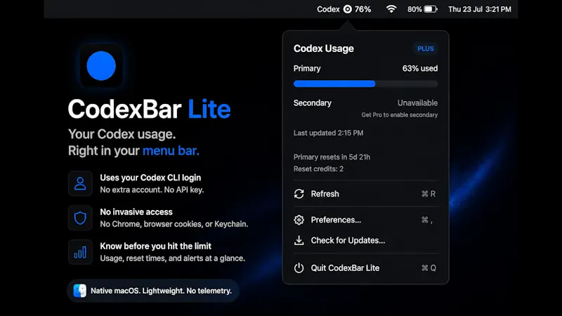 CodexBar Lite screenshot 1 (video preview)
