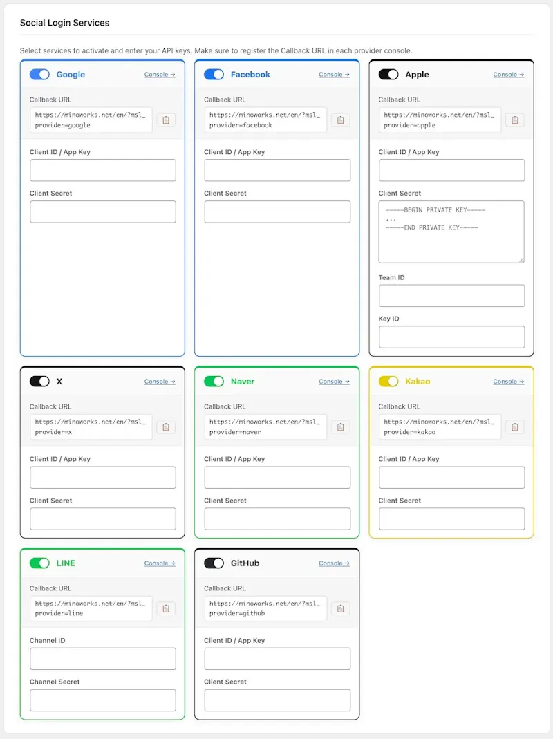 Minoworks Social Logins WordPress Plugin screenshot 2