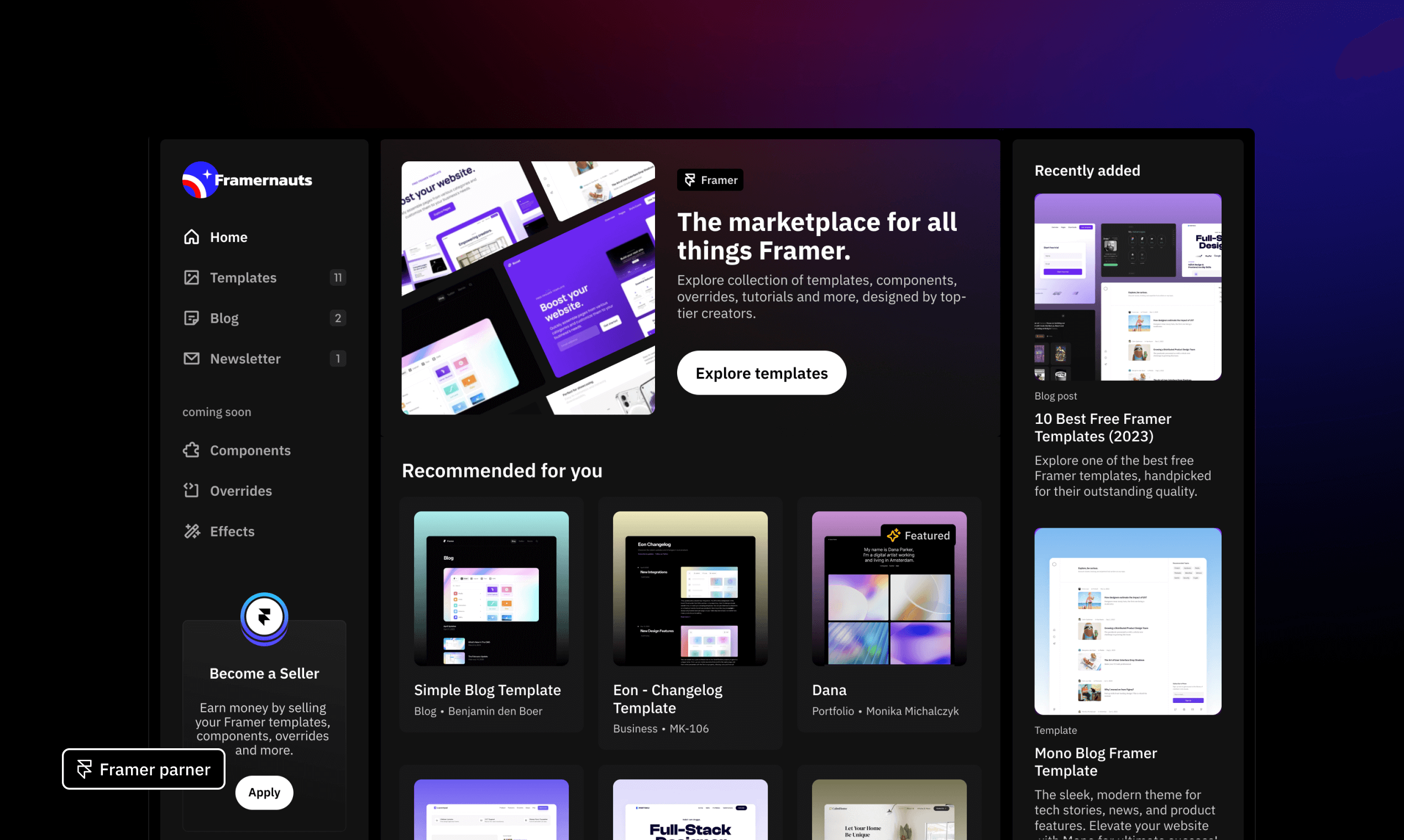 startuptile Framernauts-Marketplace for all things Framer designed by top creators.