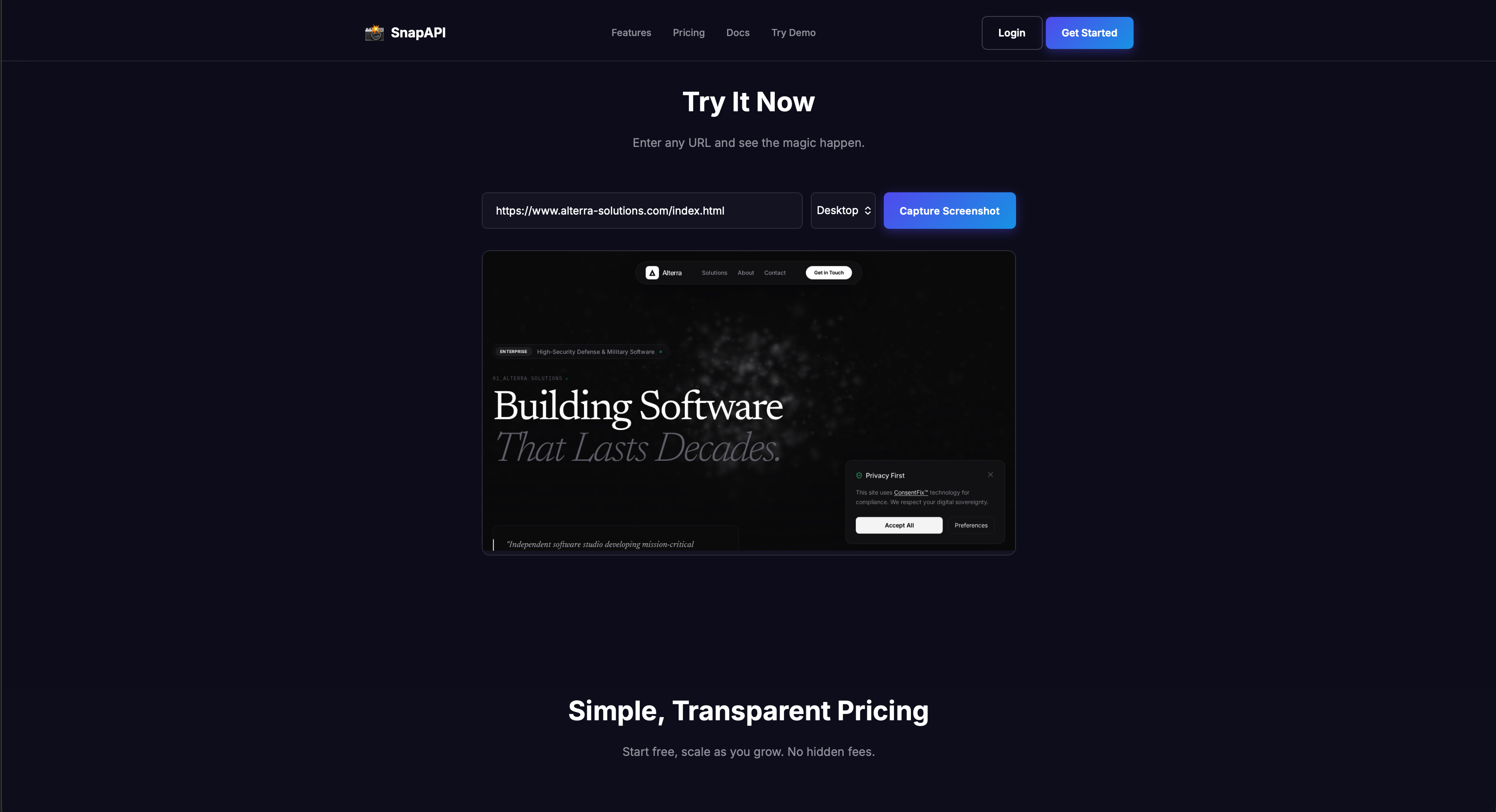 SnapAPI - Screenshot 2 showing product features and functionality
