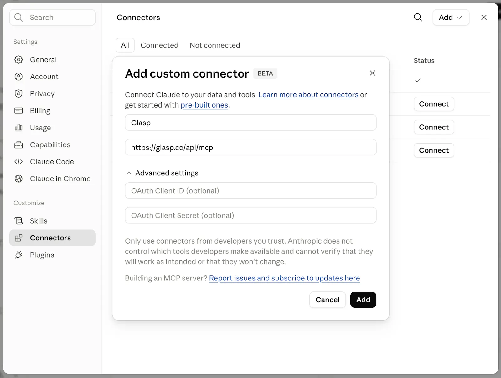 Glasp MCP Connector screenshot 4