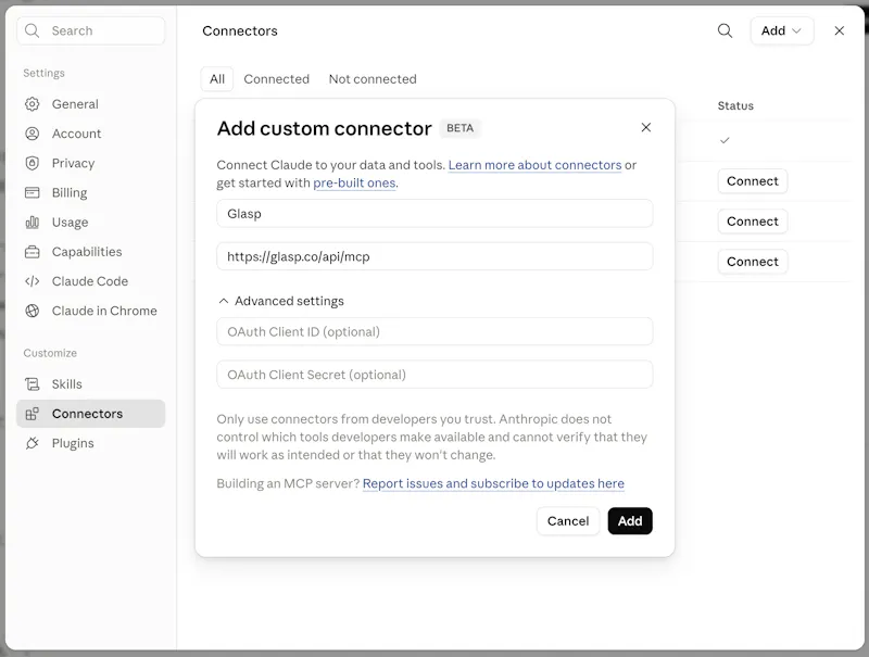 Glasp MCP Connector screenshot 4