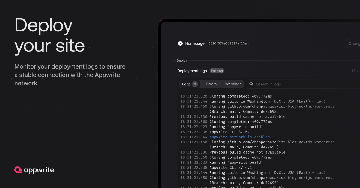appwriteサイト - オープンソースのVercel Alternativeメディア6