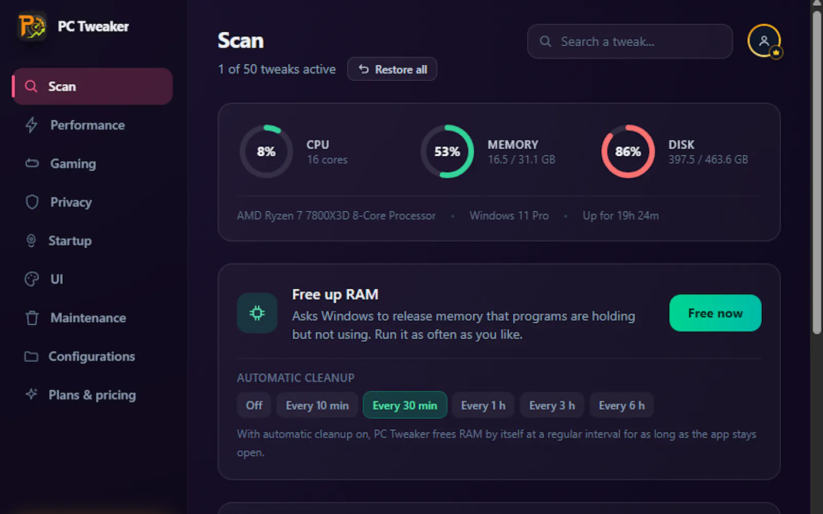 PC Tweaker — Every Millisecond Is Earned screenshot 1