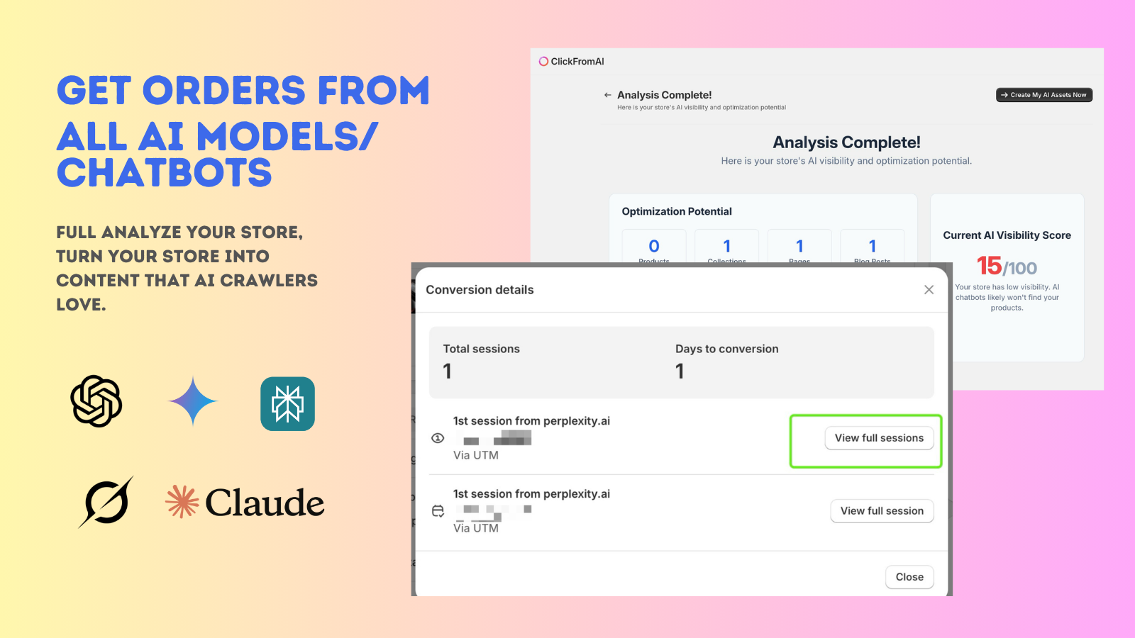 Su optimizador de visibilidad de IA para Shopify - Haga que su tienda sea visible para los compradores de chatgpt, gemini y ai media 2