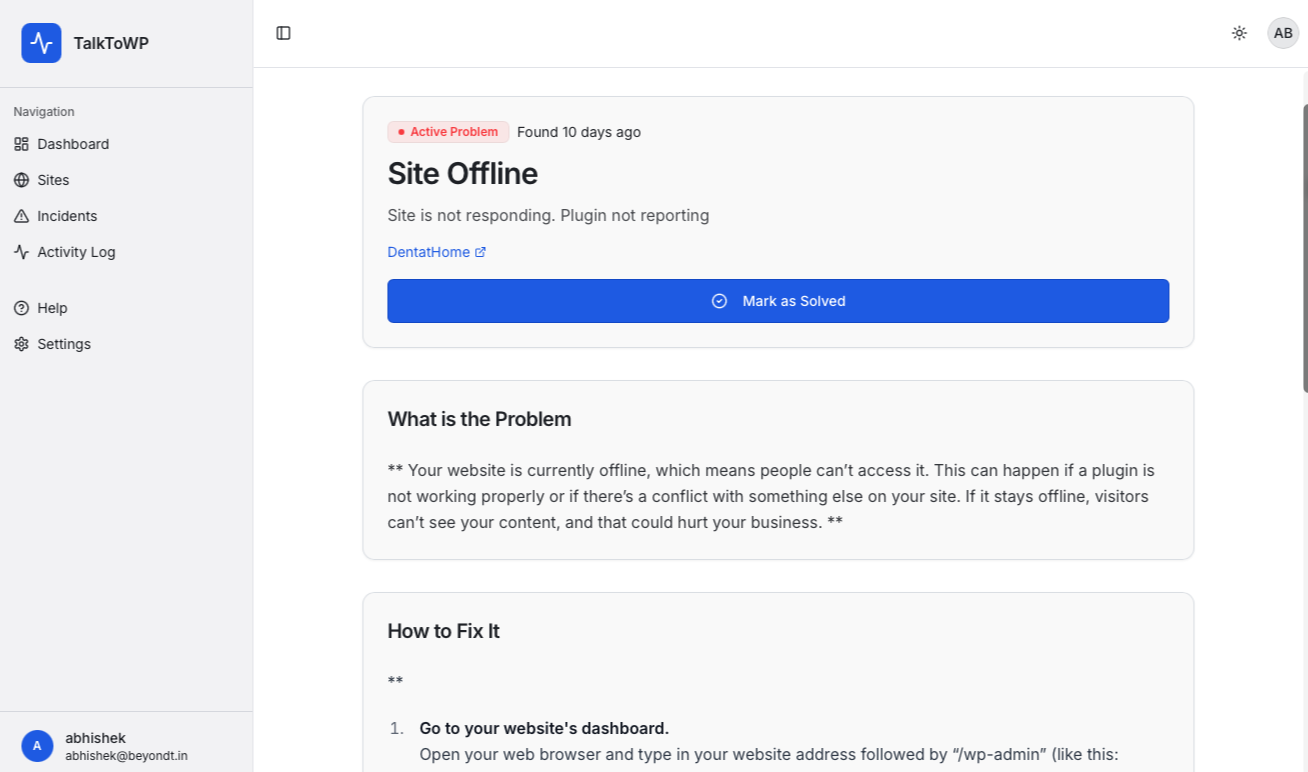 TalkToWP - Screenshot 2 showing product features and functionality