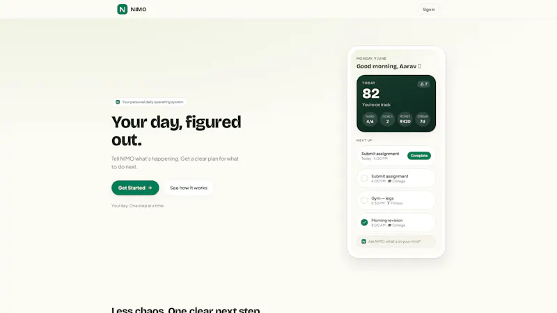 NIMO — Your day, figured out. screenshot 1