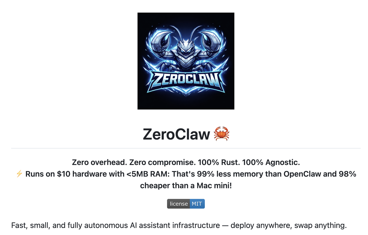 ZeroClaw - Main product screenshot demonstrating key features and user interface